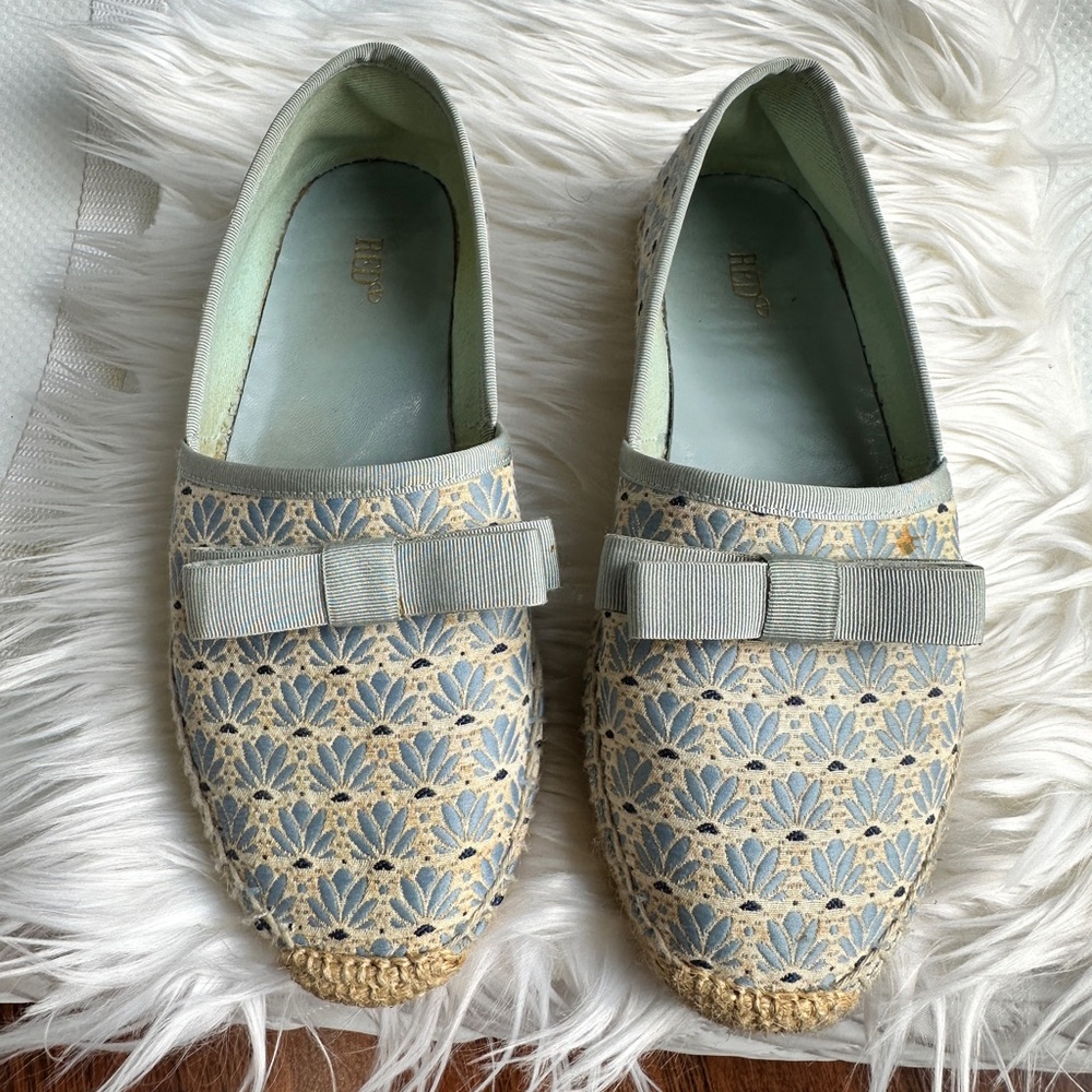 Red valentino Light Blue Crochet Bow Espadrille Flats